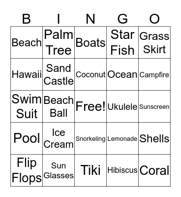 Luau Bingo Card