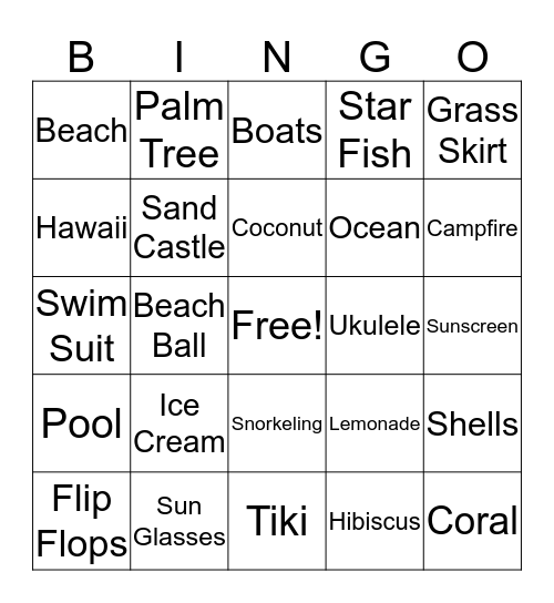 Luau Bingo Card