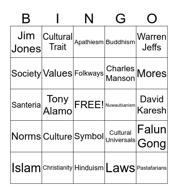 Cultural Differences Bingo Card