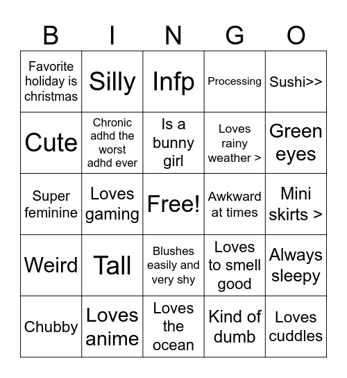 How similar are you to kyah Bingo Card