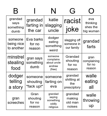 family bingo Card