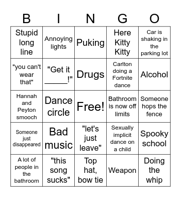 Homecoming Bingo Card