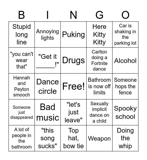 Homecoming Bingo Card