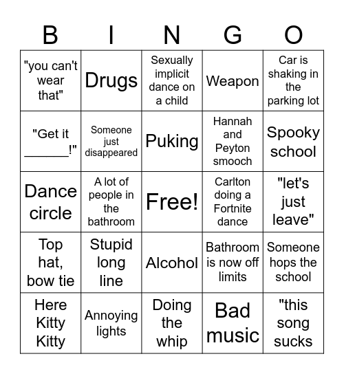 Homecoming Bingo Card