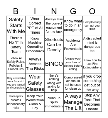 SAFETY BINGO Card