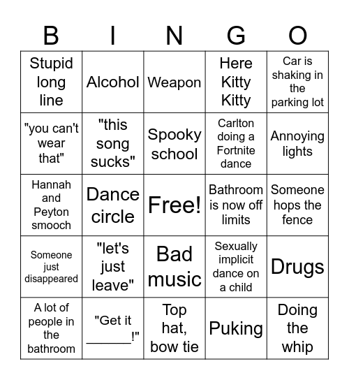 Homecoming Bingo Card