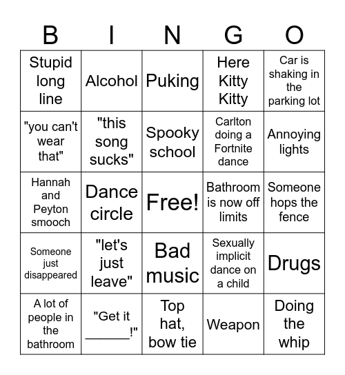 Homecoming Bingo Card