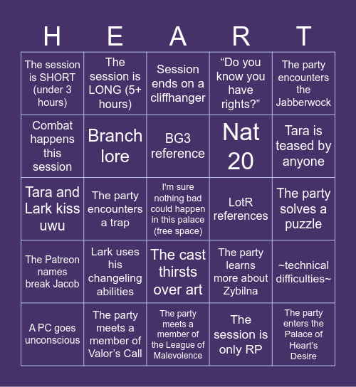 Wild Beyond the Witchlight - Session 20 Bingo Card