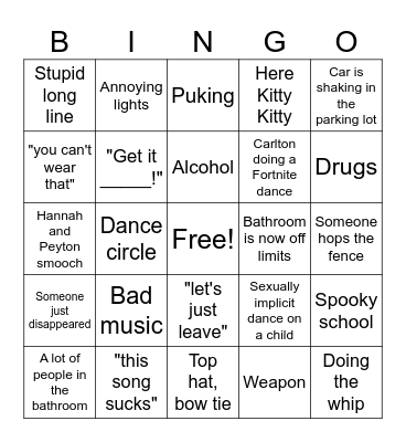 Homecoming Bingo Card