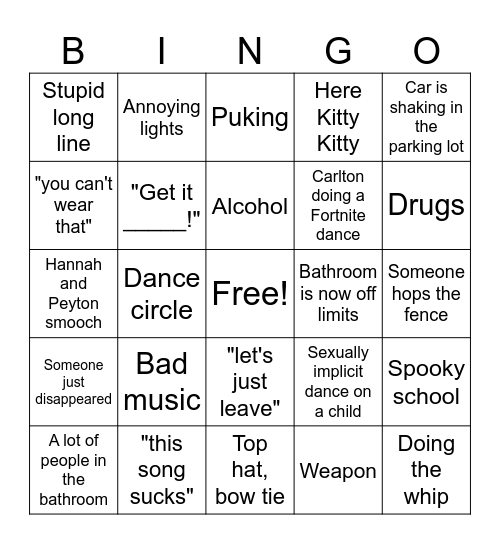 Homecoming Bingo Card