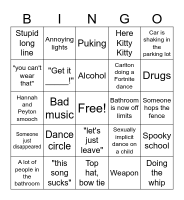 Homecoming Bingo Card