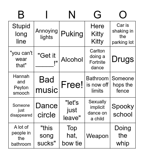 Homecoming Bingo Card