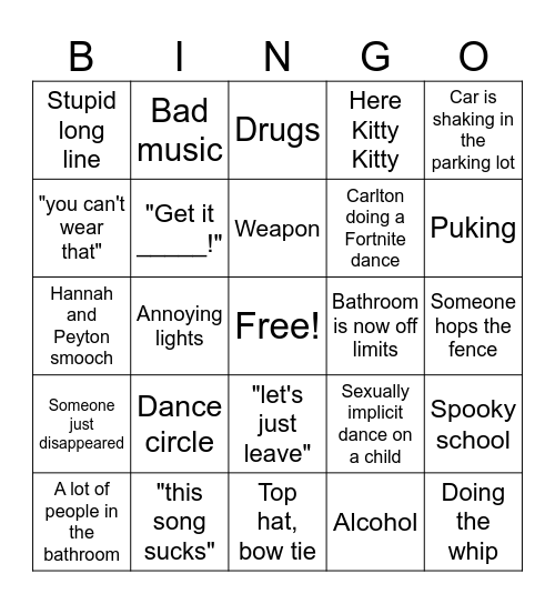 Homecoming Bingo Card