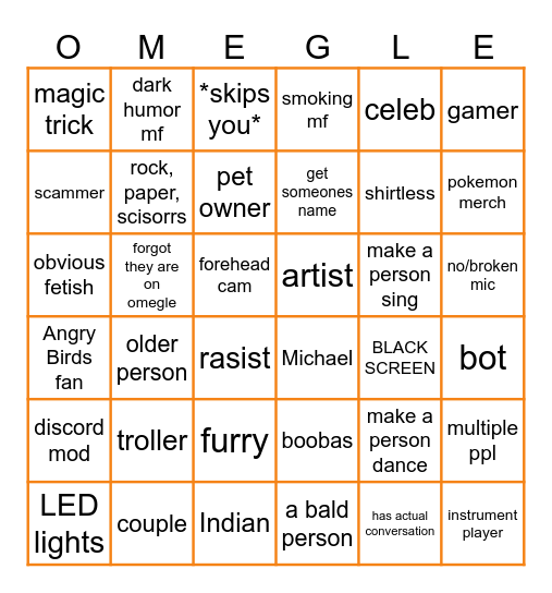 Omegle bingo Card