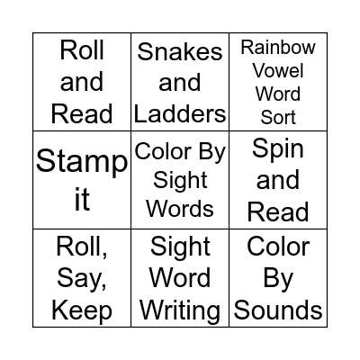 Word Work/Work on Writing Bingo Card