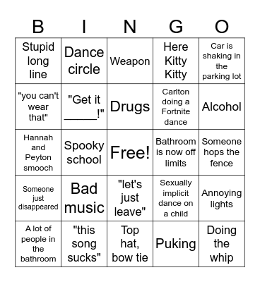 Homecoming Bingo Card