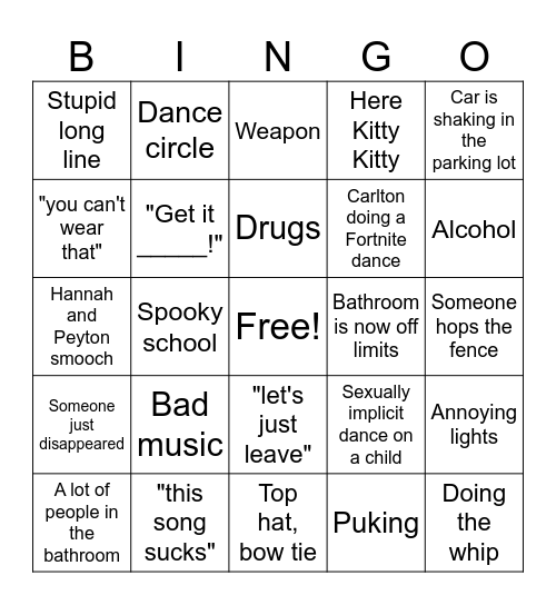 Homecoming Bingo Card