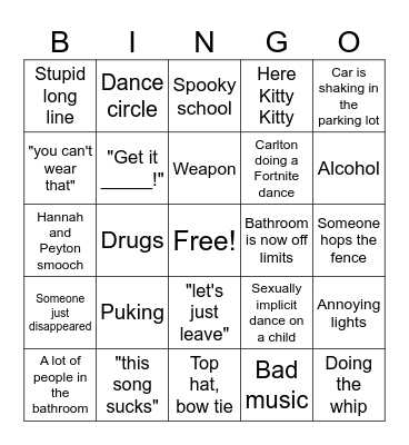 Homecoming Bingo Card