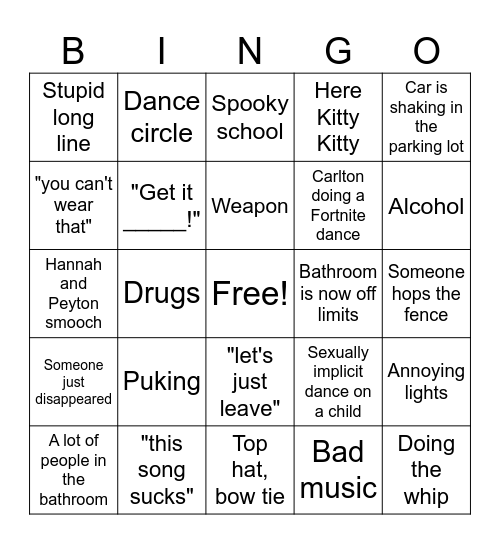 Homecoming Bingo Card