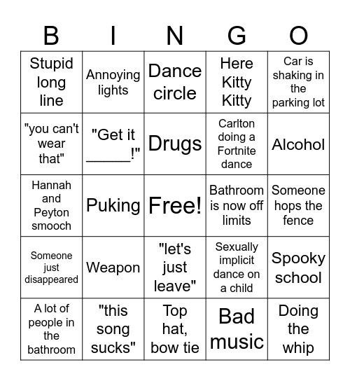 Homecoming Bingo Card