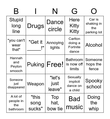 Homecoming Bingo Card