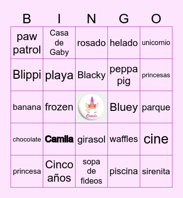 Cumpleaños #5 Camila Bingo Card