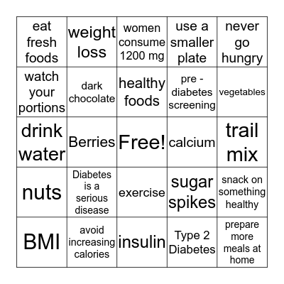 Diabetics Bingo Card