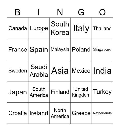 WORLDWIDE BINGO Card