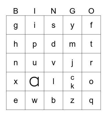 Lowercase Alphabet Bingo Card