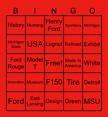 The Henry Ford Tour Bingo Card