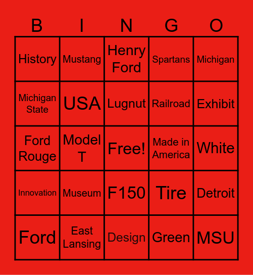 The Henry Ford Tour Bingo Card
