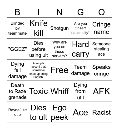 Valo Bingo Card