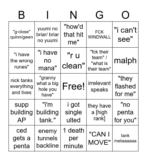 league of legos Bingo Card