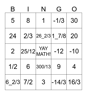 Fraction Busters  Bingo Card