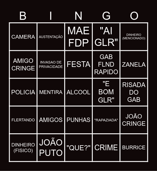 BINGO DO JOÃO CAETANO Bingo Card