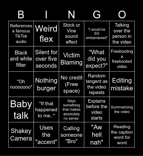 Sssniperwolf Bingo Card