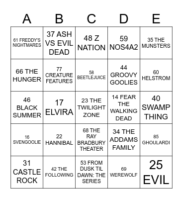 HALLOWEEN TV  2023 Bingo Card