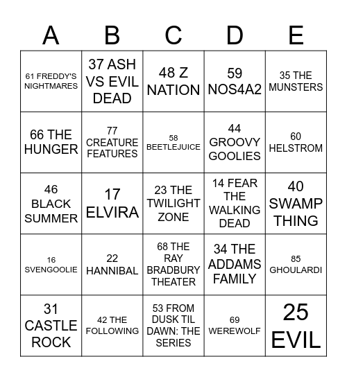 HALLOWEEN TV  2023 Bingo Card