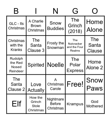 Christmas Movie Bingo Card