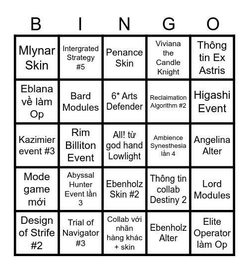 Arknights 4.5 Bingo watch along Bingo Card