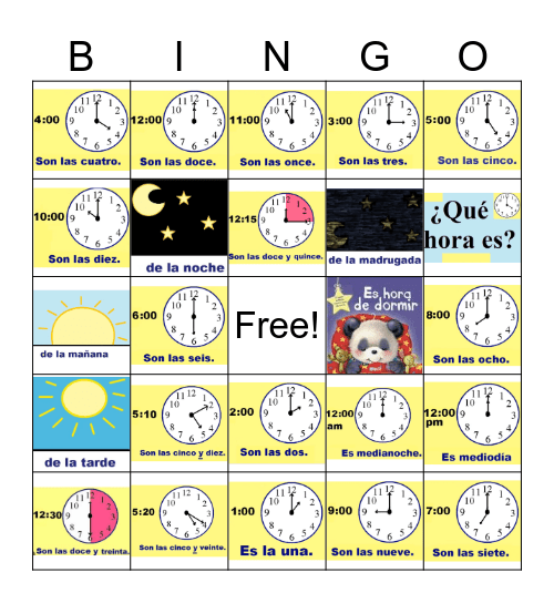 La hora Bingo Card