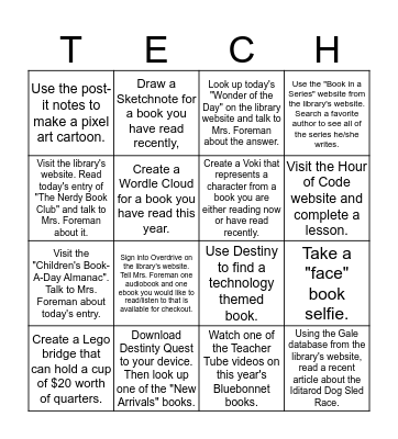 Teen Tech Week Bingo Card