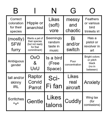 Birb Bingo Card