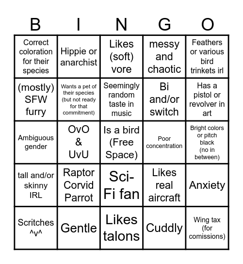 Birb Bingo Card