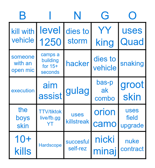 Warzone Bingo Card