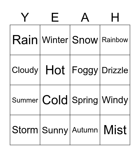 Weather Bingo Card