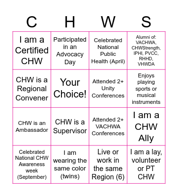 CHW Bingo Card