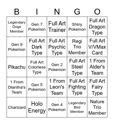 Pokemon TCG Bingo Card