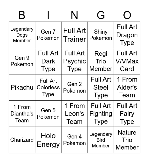 Pokemon TCG Bingo Card