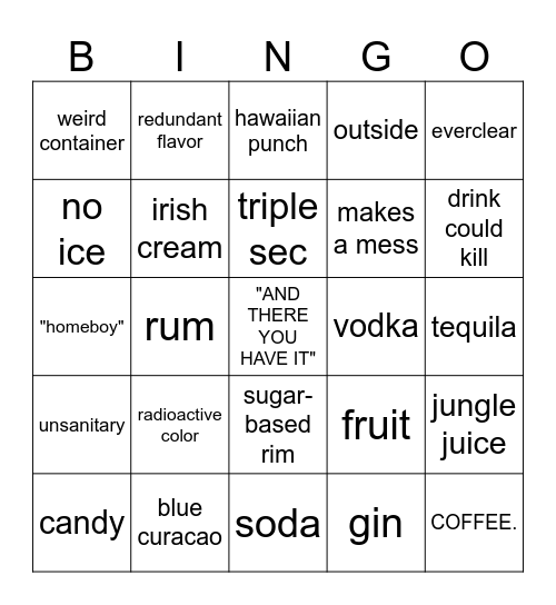 tipsy bartender Bingo Card